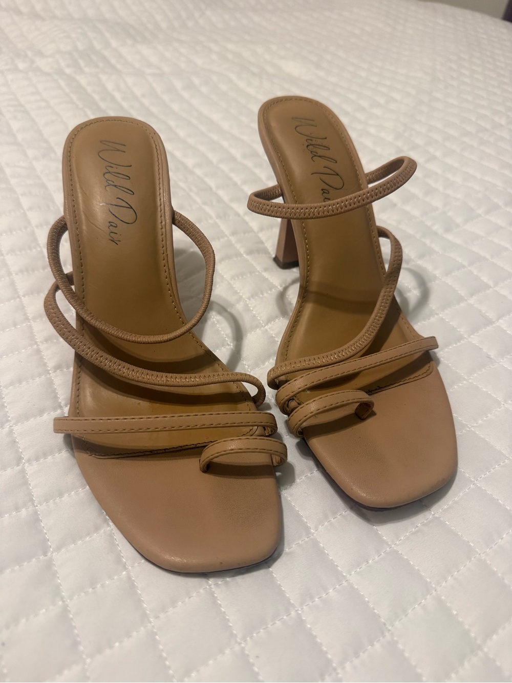 Wild Pair Tan Multi‑Strap Mid Heel Sandals